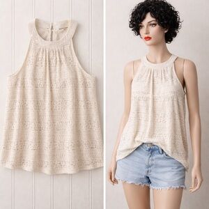 Monteau Cream Lace Sleeveless Top Size L